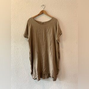 Linen Brown Long Short Sleeve Top
